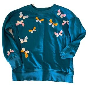 Hanna Andersson Teal Sweatshirt with Butterfly Embroidery